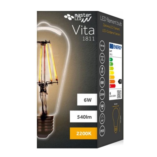 Żarówka-LED-E27-6W-Filament-Vita-ST64-ciepła-2200K-Amber opakowanie