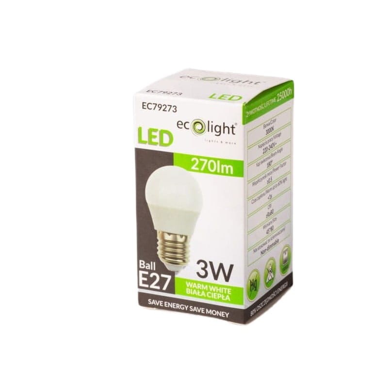 Żarówka LED E27 3W G45 kulka biała ciepła opakowanie