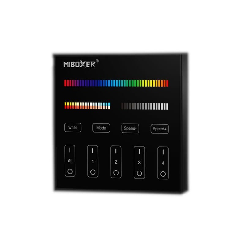 Pilot dotykowy do taśm RGB+CCT szklany naścienny B1 na baterie 4-strefowy czarny