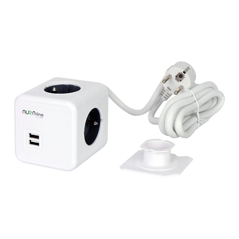 Rozgałęźnik Power Cube 4 gniazda 230V + 2xUSB 2,1A z przewodem 1,5m