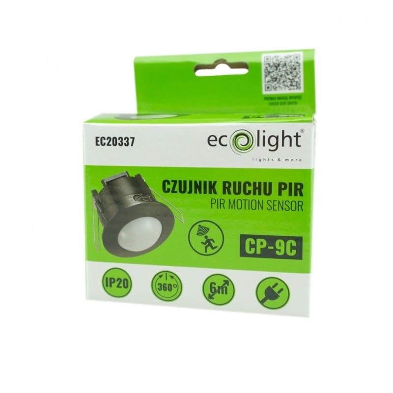 Czujnik ruchu i zmierzchu PIR regulowany CP-9C czarny opakowanie