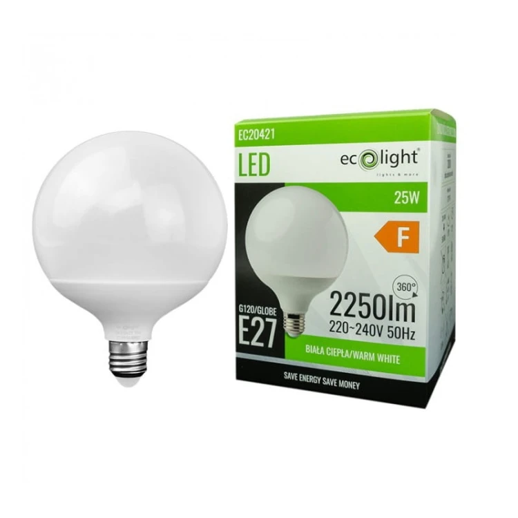 Żarówka LED E27 25W GLOBE G120 biała ciepła z opakowaniem