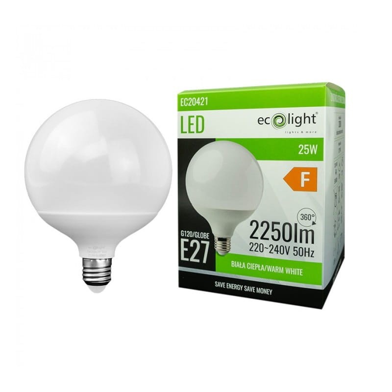 Żarówka LED E27 25W GLOBE G120 biała ciepła z opakowaniem