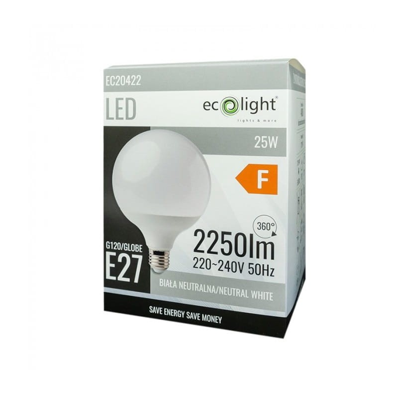 Żarówka LED E27 25W GLOBE G120 biała neutralna opakowania