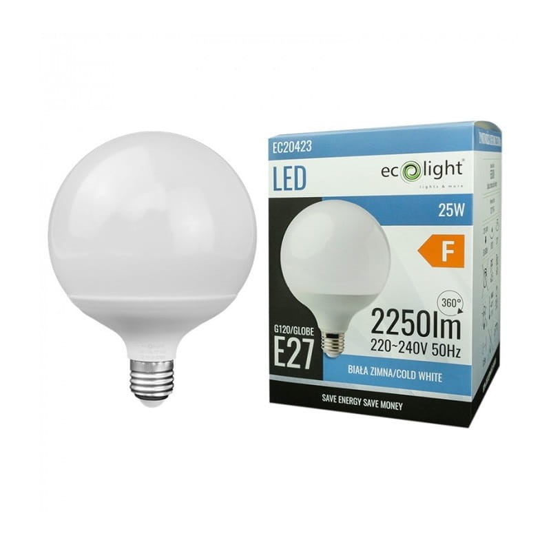 Żarówka LED E27 25W GLOBE G120 biała zimna z opakowaniem