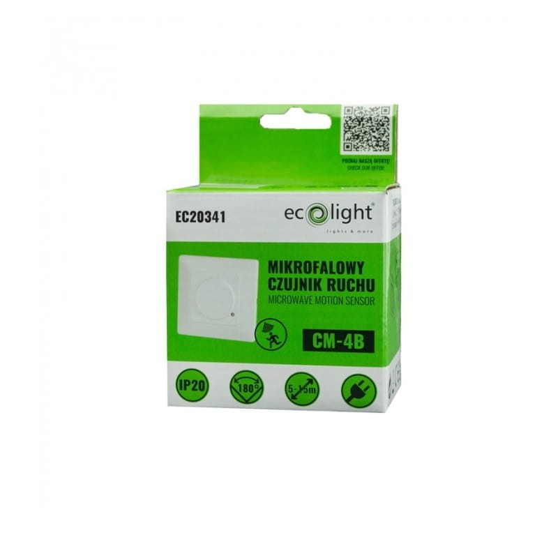 Czujnik ruchu i zmierzchu mikrofalowy dopuszkowyCM-4B biały opakowanie