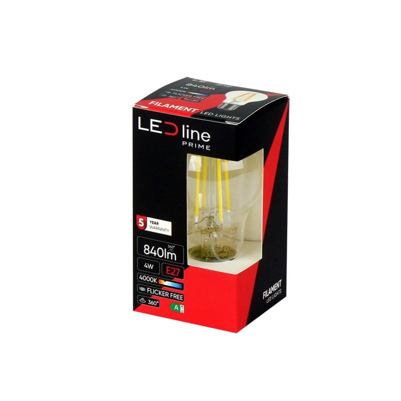 Żarówka LED Prime E27 4W kula A60 neutralna 4000K 840lm Filament opakowanie