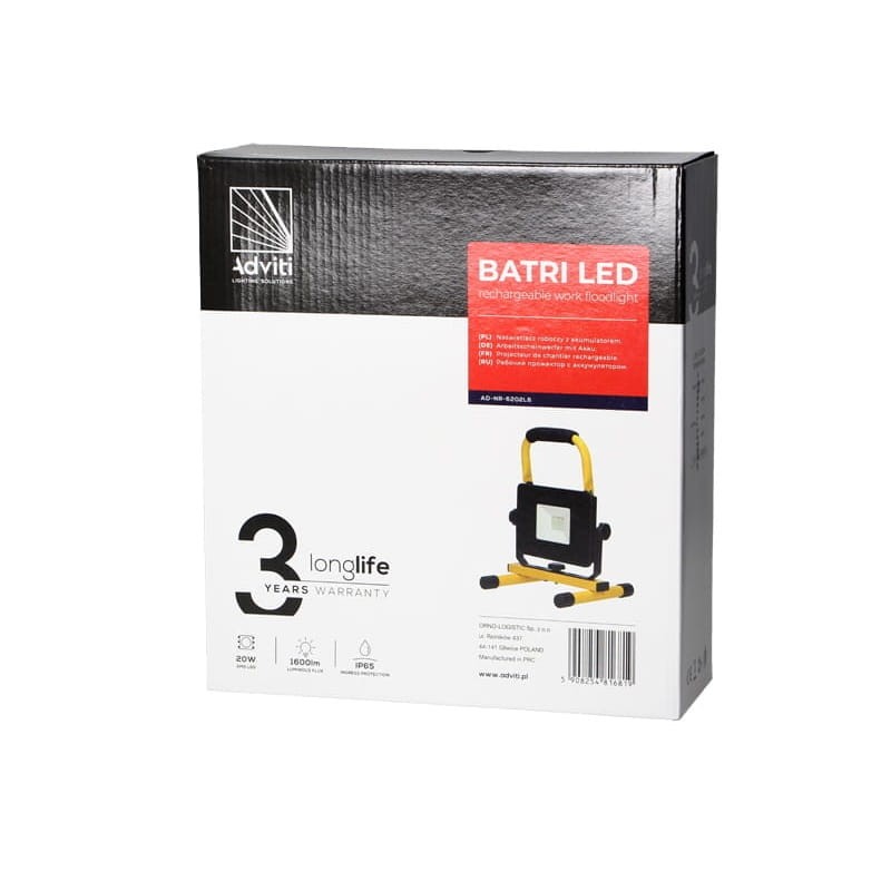 Naświetlacz przenośny LED 20W IP65 biały zimny z akumulatorem opakowanie