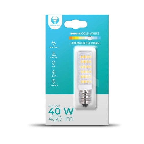 Żarówka LED E14 Corn 4,5W biała zimna opakowanie