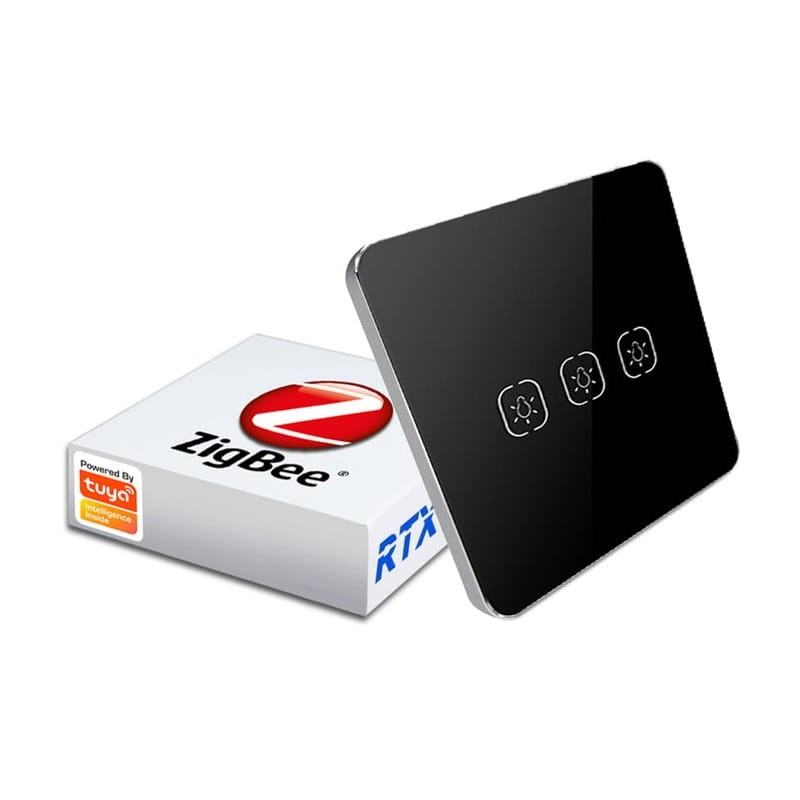 Włącznik-światła-3obw.-ZigBee-TUYA-działa-bez-N-!---czarny opakowanie