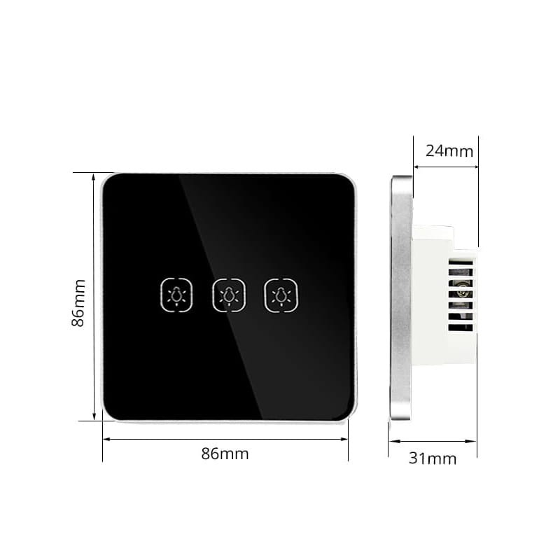 Włącznik światła 3obw. ZigBee TUYA działa bez N ! - czarny wymiary