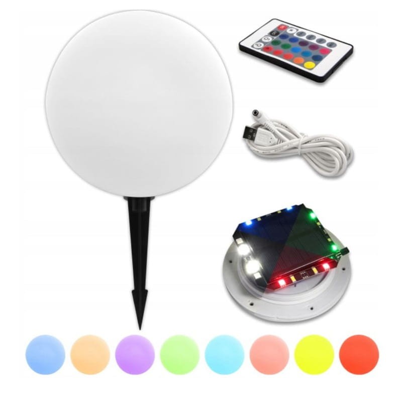 Lampa ogrodowa LED solarna wbijana RGB kula do ogrodu NAZIEMNA 30cm + pilot