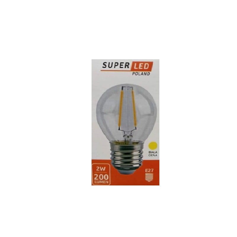 Żarówka LED E27 2W G45 biała ciepła Filament Edison kula opakowanie