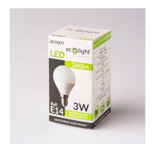 Żarówka LED E14 3W G45 kulka biała ciepła opakowanie