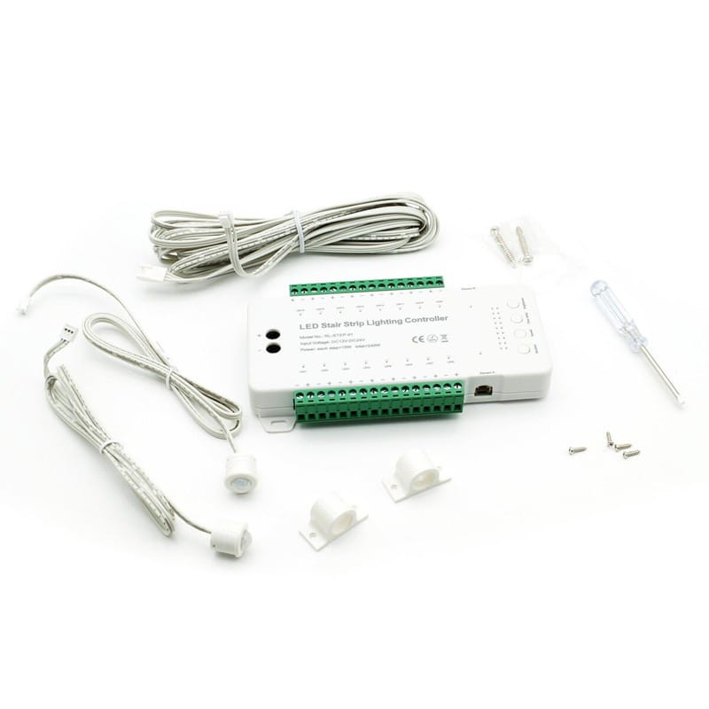 Sterownik schodowy LED PIR regulowany 16 schodów - biały