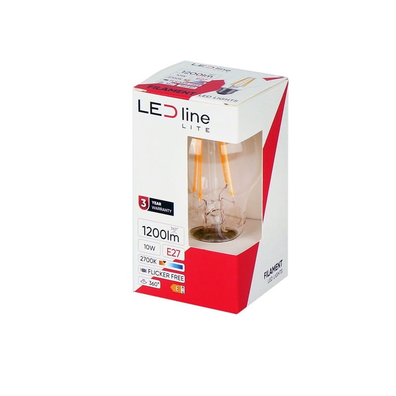 Żarówka LED Lite E27 10W kula A60 ciepła 2700K 1200lm Filament opakowanie