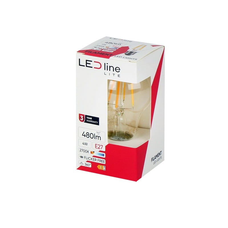 Żarówka LED Lite E27 4W kula A60 ciepła 2700K 480lm Filament opakowanie