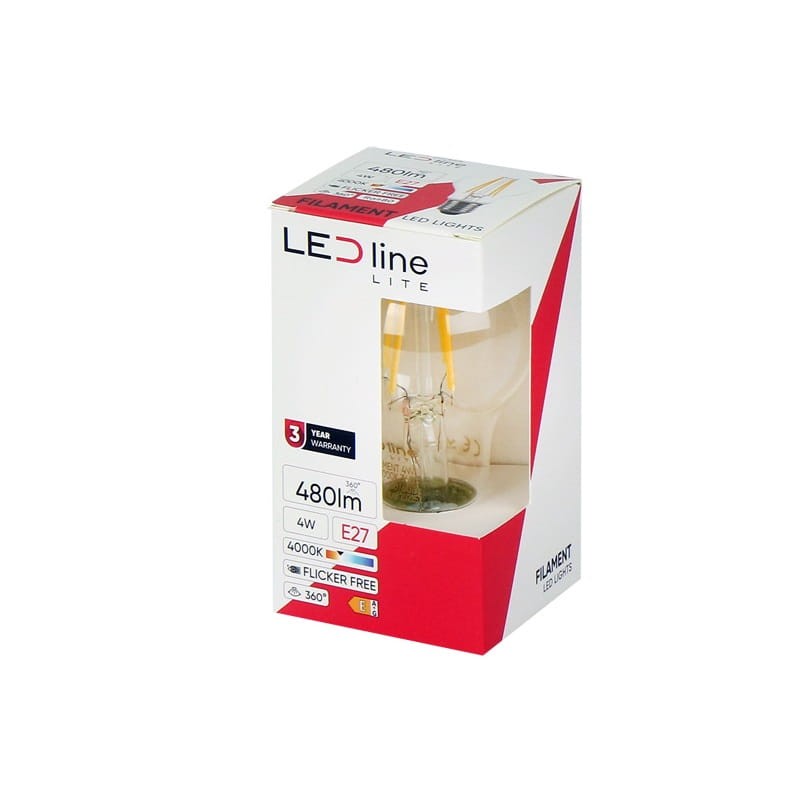 Żarówka LED Lite E27 4W kula A60 neutralna 4000K 480lm Filament opakowanie