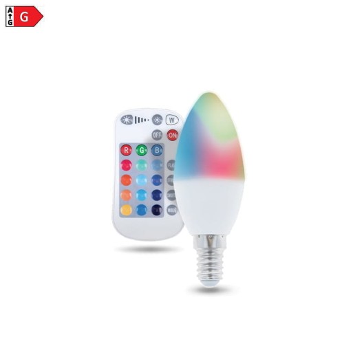 Żarówka LED E14 C37 RGBW RGB + biała ciepła 5W + pilot