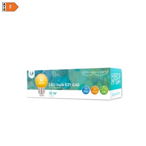 Żarówka LED E27 2W 230V żółta G45 kulka - 5 sztuk