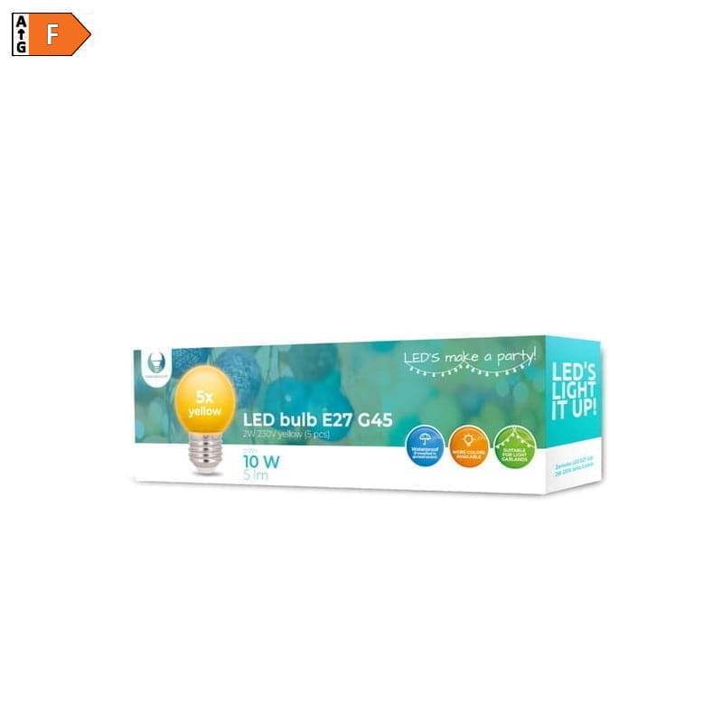 Żarówka LED E27 2W 230V żółta G45 kulka - 5 sztuk