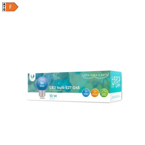 Żarówka LED E27 2W 230V niebieska G45 kulka - 5 sztuk