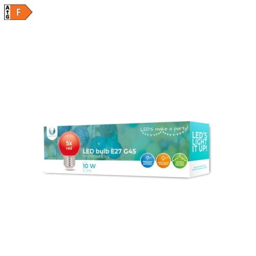 Żarówka LED E27 2W 230V czerwona G45 kulka - 5 sztuk