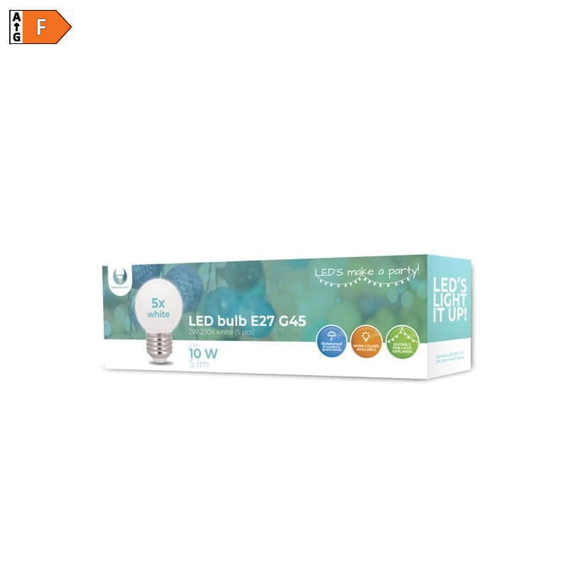 Żarówka LED E27 2W 230V biała G45 kulka - 5 sztuk