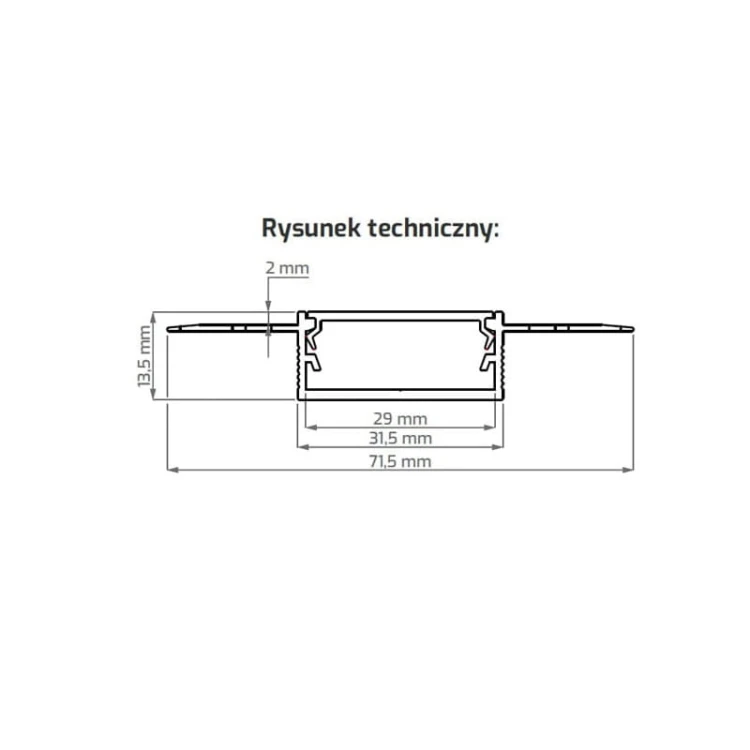 Profil architektoniczny Deoline XL na 2 taśmy LED do płyt GK typ P płaski 2m wymiary
