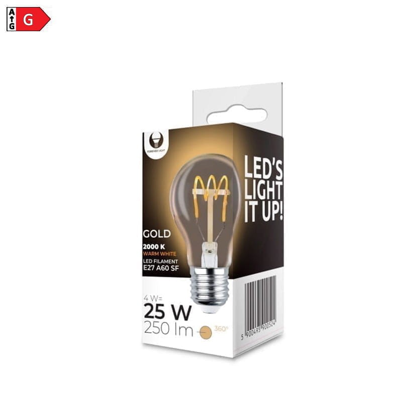 Żarówka LED E27 4W Filament A60 ultra ciepła SF złota opakowanie