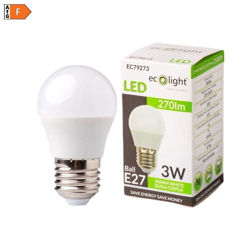 Żarówka LED E27 3W G45 kulka biała ciepła z opakowaniem