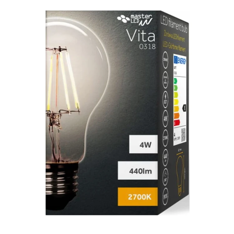 Żarówka LED E27 4W Filament Vita A60 ciepła 2700K opakowanie