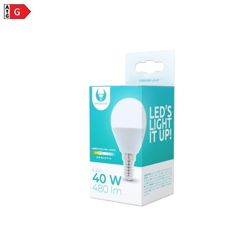 Żarówka LED E14 6W biała neutralna G45 kulka opakowanie