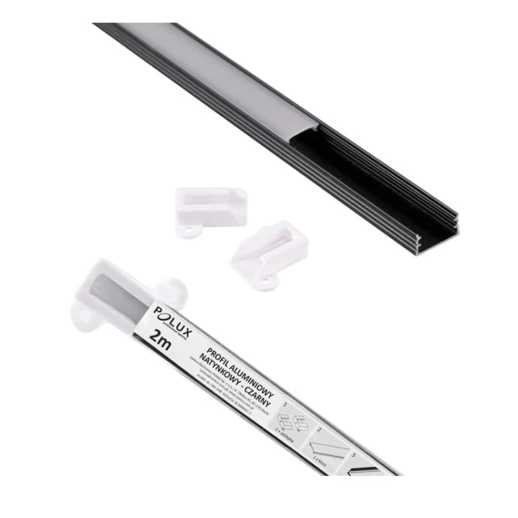 PROFIL aluminiowy nawierzchniowy czarny do TAŚMY LED 2 metry - zestaw