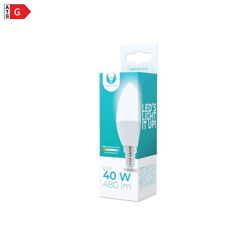 Żarówka LED E27 6W biała neutralna świeczka C37 opakowanie
