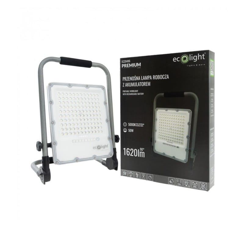 Naświetlacz LED SMD 50W biały neutralny z akumulatorem przenośny z opakowaniem