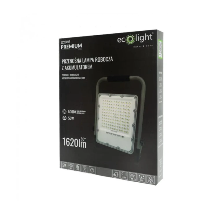 Naświetlacz LED SMD 50W biały neutralny z akumulatorem przenośny opakowanie