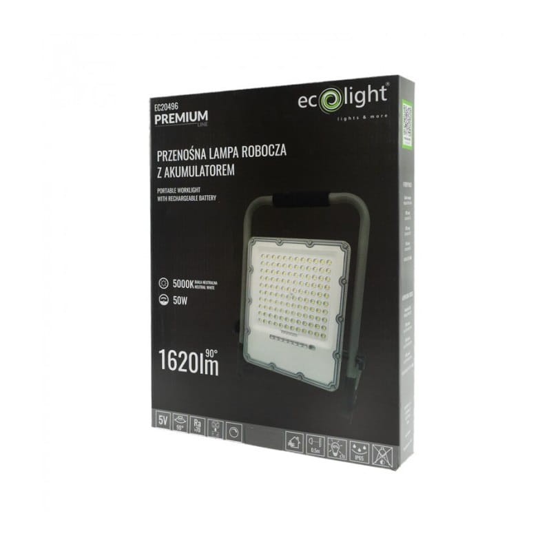 Naświetlacz LED SMD 50W biały neutralny z akumulatorem przenośny opakowanie