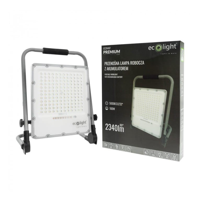 Naświetlacz LED SMD 100W biały neutralny z akumulatorem przenośny z opakowaniem