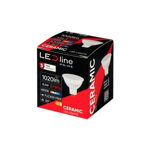 Żarówka LED MR16 8,5W PRIME zimna 6500K 1020lm 10-18V AC/DC opakowanie