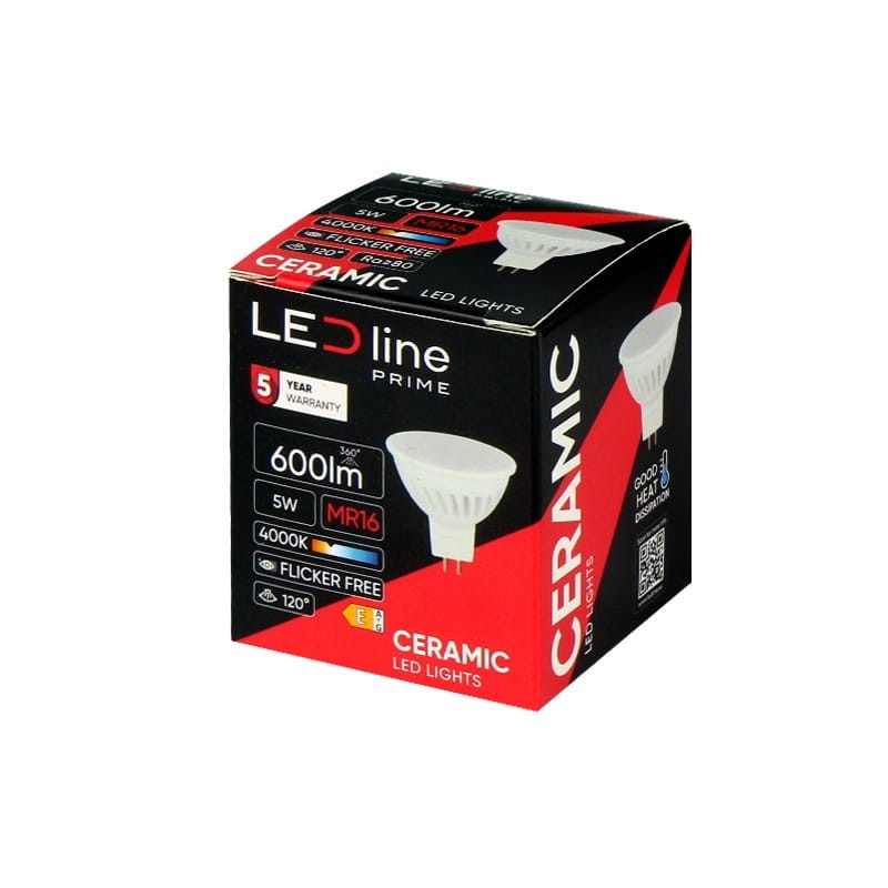 Żarówka LED MR16 5W PRIME neutralna 4000K 600lm 10-18V AC/DC opakowanie