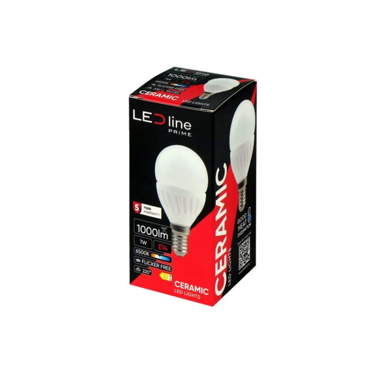 Żarówka LED E14 7W PRIME zimna 6500K 1000lm kulka G45 170-250V opakowanie