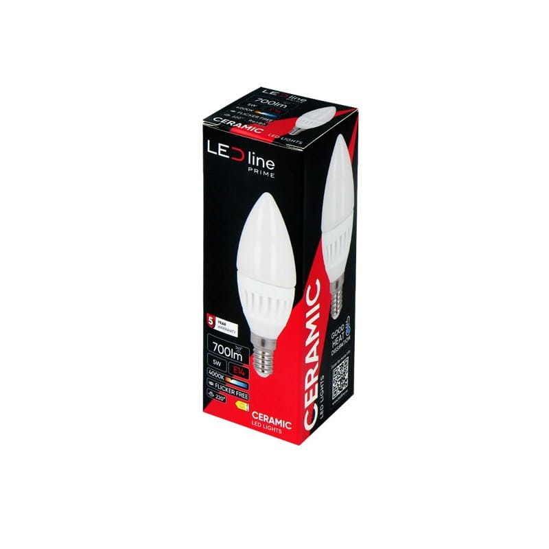 Żarówka LED E14 5W PRIME neutralna 4000K 700lm świeczka C37 170-250V opakowanie