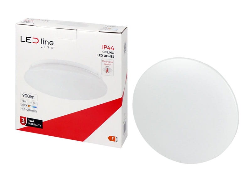 Plafon lampa LED LITE 12W IP44 3000K z czujnikiem ruchu ścienna, sufitowa, korytarzowa, okrągła z opakowaniem