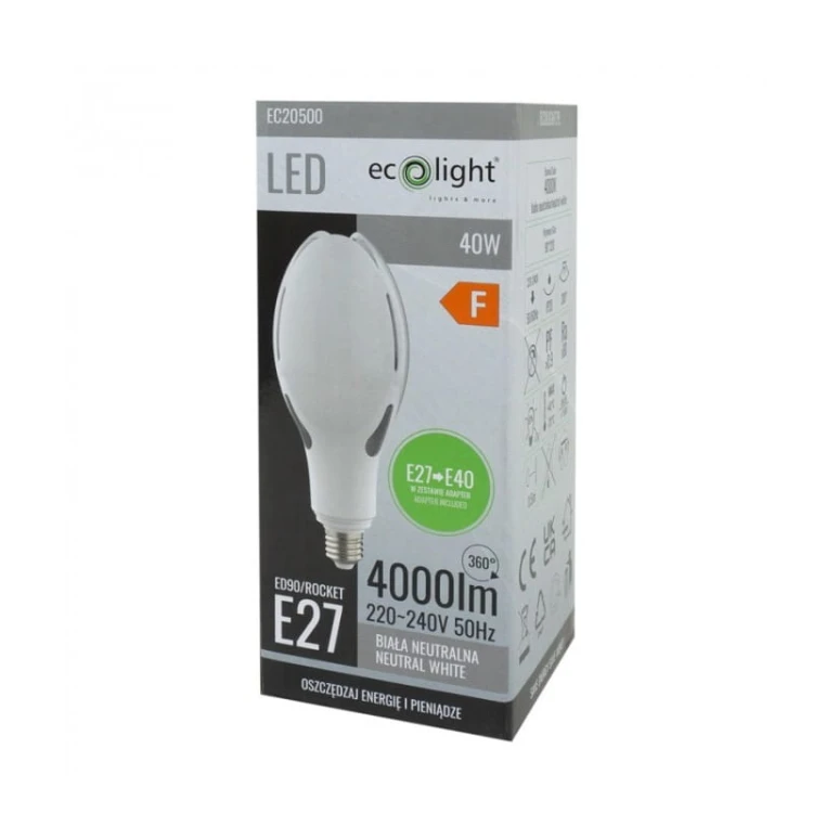 Żarówka LED E27->E40 40W Rocket biała neutralna opakowanie