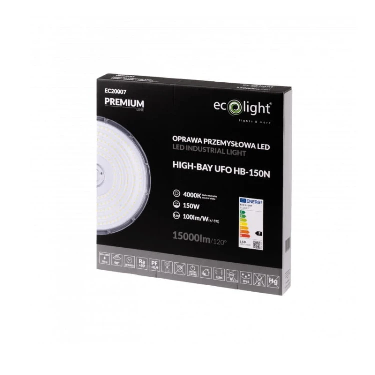 Lampa LED High Bay Premium 220-240V AC 150W 15000lm 120° biała neutralna 4000K opakowanie