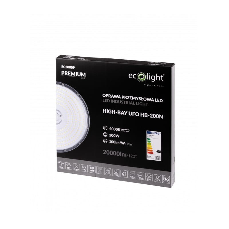 Lampa LED High Bay Premium 220-240V AC 200W 20000lm 120° biała neutralna 4000K opakowanie