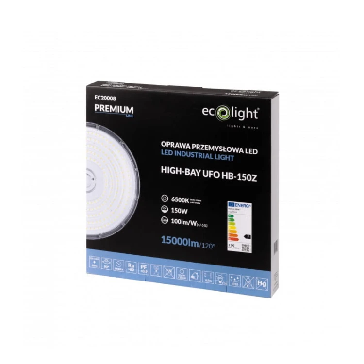 Lampa LED High Bay Premium 220-240V AC 150W 15000lm 120° biała zimna 6500K opakowanie