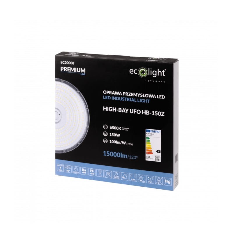 Lampa LED High Bay Premium 220-240V AC 150W 15000lm 120° biała zimna 6500K opakowanie