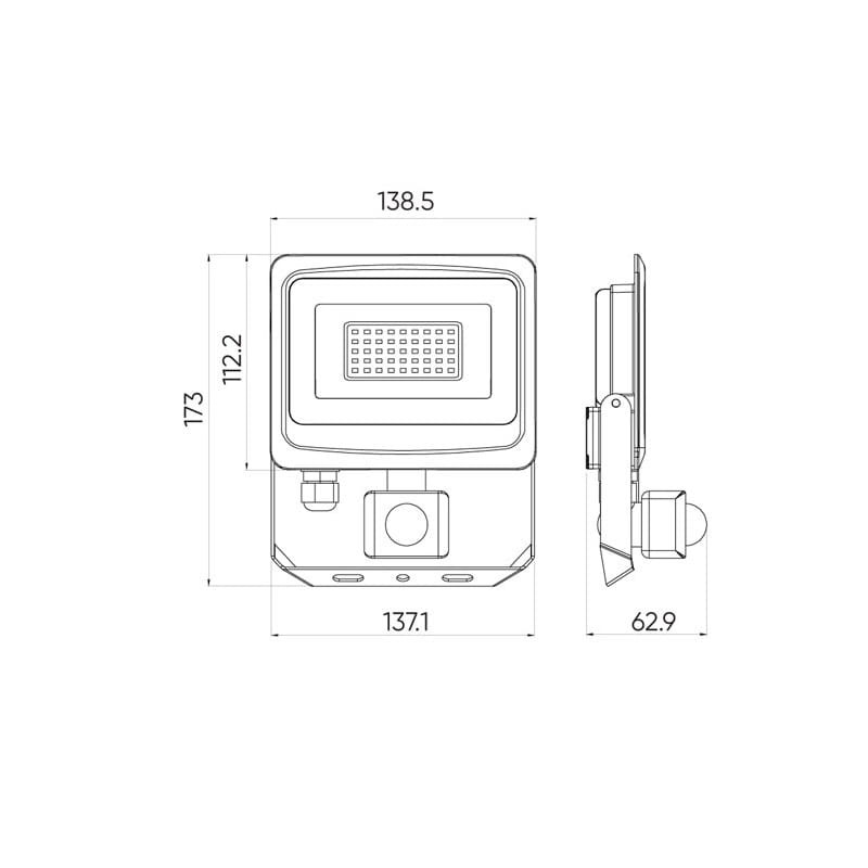 Naświetlacz LED LEDline Lite PHOTON 30W - 4000K biała dzienna z czujnikiem ruchu wymiary